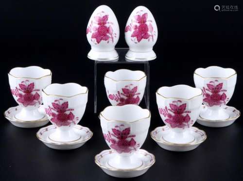 Herend Apponyi Purple 6 egg cups with salt and pepper shaker...