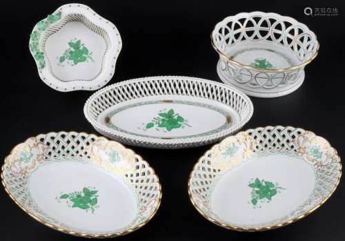 Herend Apponyi Vert 5 splendor bowls, Prunkschalen,