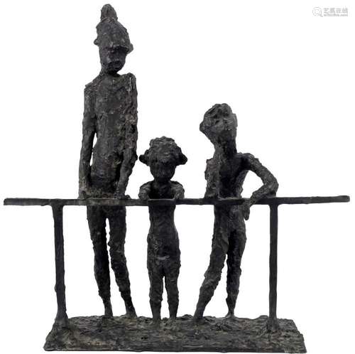 Clemens Pasch (1910-1985) bronze children on a railing, Kind...