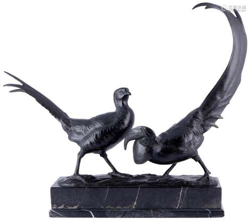 Anton Büschelberger (1869-1934) bronze pair of pheasants, Fa...