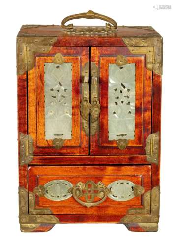 A JADE AND BRONZE MOUNTED CHINESE JEWELLERY CABINET
