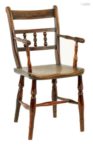 A 19TH CENTURY ELM AND FRUITWOOD CHILDS ARMCHAIR