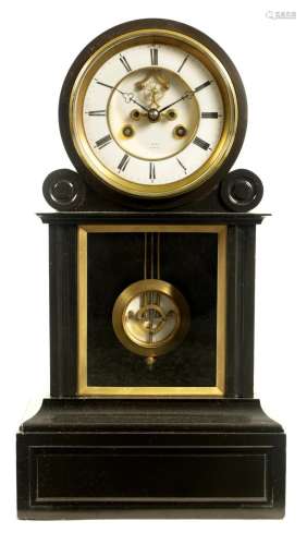 A 19TH CENTURY FRENCH BLACK SLATE MANTEL CLOCK