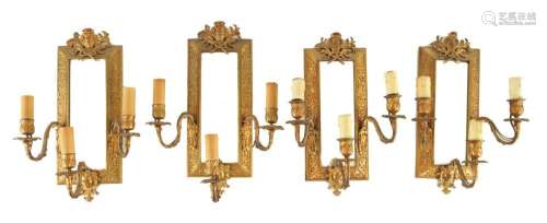 A SET OF FOUR 19TH CENTURY MIRRORED CAST GILT BRASS HANGING ...