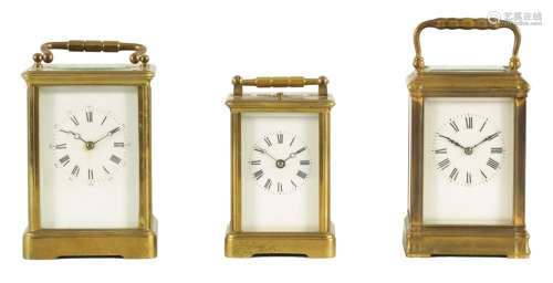 THREE LATE 19TH CENTURY FRENCH BRASS CASED CARRIAGE CLOCKS