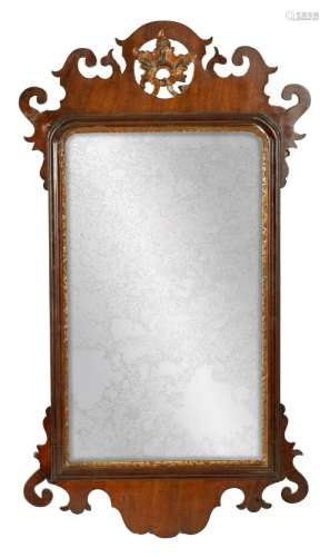 A GEORGE III MAHOGANY HANGING MIRROR