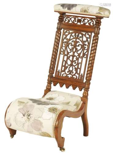 A 19TH CENTURY FIGURED ROSEWOOD PRAYER CHAIR