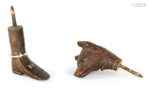TWO 19TH CENTURY CARVED WALKING STICK HANDLES