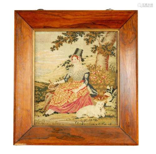 A 19TH CENTURY WOOL-WORK PICTURE DEPICITIG A WELSH GIRL