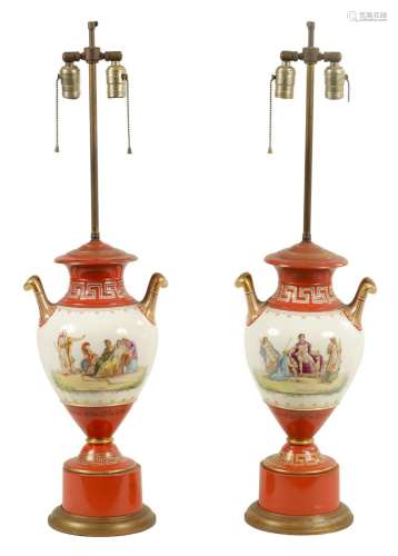 A PAIR OF 19TH CENTURY FRENCH PORCELAIN VASE LAMPS