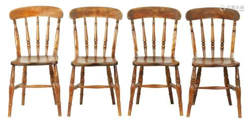 A SET OF FOUR 19TH CENTURY ELM AND FRUIT WOOD KITCHEN CHAIRS