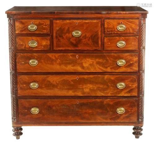 A 19TH CENTURY SCOTTISH FLAME MAHOGANY CHEST OF DRAWERS