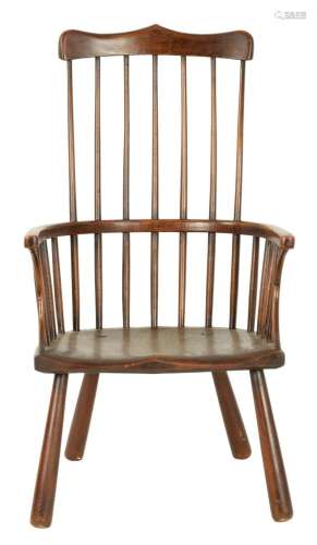 AN 18TH STYLE ELM AND FRUIT WOOD STICK BACK WINDSOR CHAIR OF...