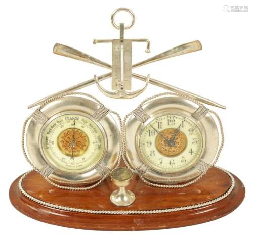 OF NAUTICAL INTEREST - A LATE 19TH CENTURY CLOCK/ANEROID BAR...