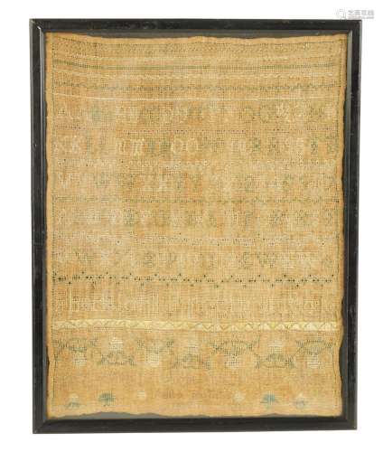 A LATE 18TH CENTURY EMBROIDERED NEEDLEWORK SAMPLER