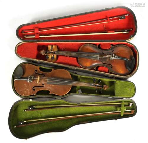 TWO ANTIQUE VIOLINS IN CASES