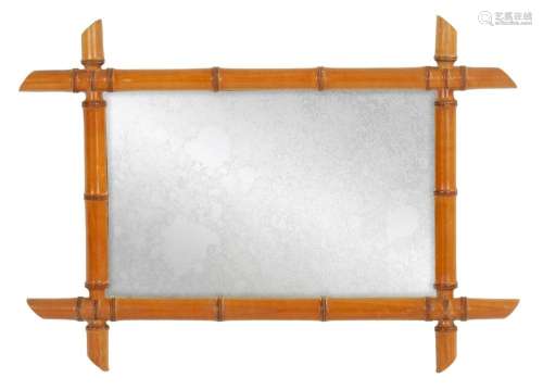 A 19TH CENTURY FAUX BAMBOO FRAMED HANGING MIRROR OF SMALL SI...