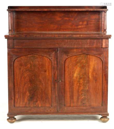 A LATE REGENCY FLAME MAHOGANY SIDE CABINET/CHIFFONIER