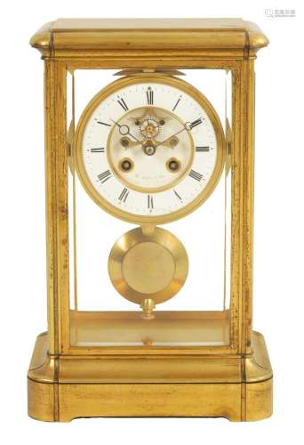 A 19TH CENTURY FRENCH EIGHT-DAY FOUR GLASS MANTEL CLOCK