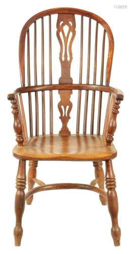 A 19TH CENTURY YEW-WOOD AND ELM HIGH BACK WINDSOR CHAIR