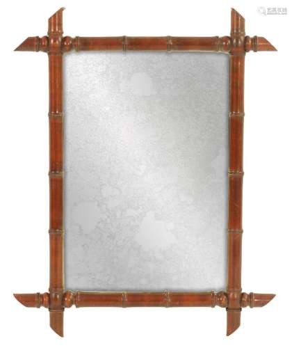A 19TH CENTURY FAUX BAMBOO FRAMED HANGING MIRROR