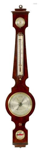 A 19TH CENTURY FIGURED MAHOGANY 6Ó WHEEL BAROMETER SIGNED DO...