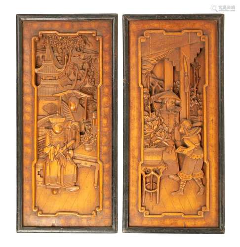 A PAIR OF LATE 19TH CENTURY CHINESE CARVED PANELS