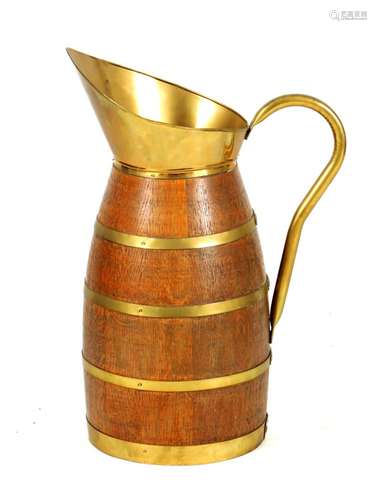 A LATE 19TH CENTURY OAK BRASS BOUND WATER JUG