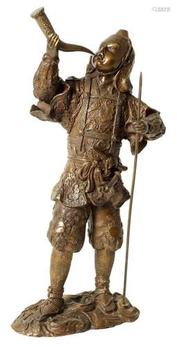 A JAPANESE REPUBLICAN PERIOD FIGURAL BRONZE SAMURAI WARRIOR