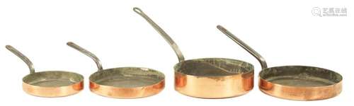 A SET OF FOUR 19TH-CENTURY GRADUATED COPPER FRYING PAN LIDS