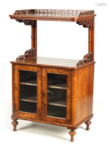 A MID 19TH CENTURY INLAID BURR WALNUT MUSIC CABINET