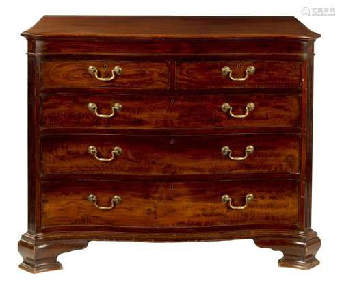 A LARGE GEORGE III STYLE MAHOGANY SERPENTINE CHEST OF DRAWER...