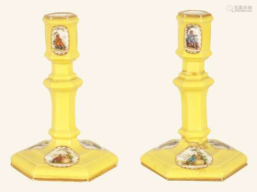 A PAIR OF LATE 19TH CENTURY BERLIN YELLOW GROUND HEXAGONAL C...