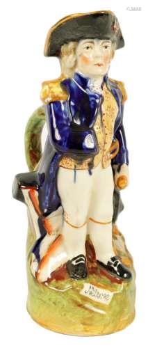A 19TH CENTURY STAFFORDSHIRE FIGURAL TOBY JUG OF ADMIRAL LOR...