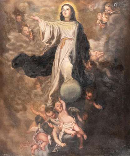 SPANISCHE SCHULE DES WOHL 19. JH. MARIA IMMACULATA MIT ENGEL...