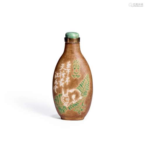 AN ENAMELED STONEWARE SNUFF BOTTLE  1800-1900