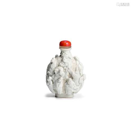 A MOLDED PORCELAIN SNUFF BOTTLE Attributed to Jingdezhen, 17...