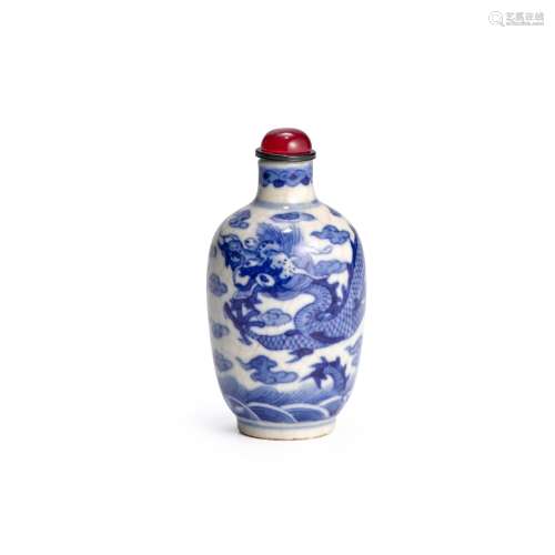 A BLUE AND WHITE PORCELAIN SNUFF BOTTLE Attributed to Jingde...