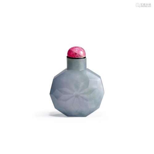 A RARE BLUE DECAGONAL JADEITE SNUFF BOTTLE Probably imperial...