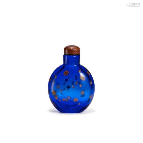 A VIVID BLUE GLASS SNUFF BOTTLE WITH AVENTURINE Imperial, at...