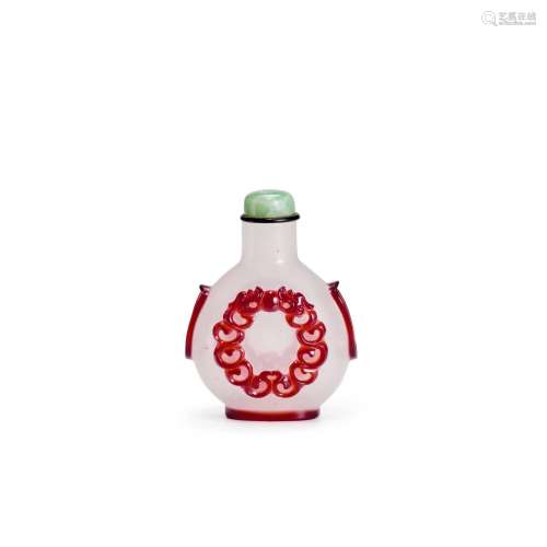 A RUBY-RED OVERLAY ON OPALESCENT GLASS SNUFF BOTTLE Imperial...