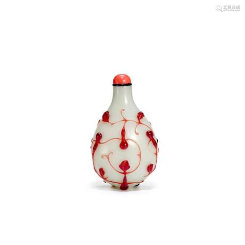 A RED OVERLAY ON WHITE 'GOURDS' ON A GOURD GLASS SNU...