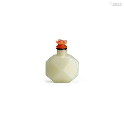 A FACETED WHITE JADE SNUFF BOTTLE Imperial, attributed to th...
