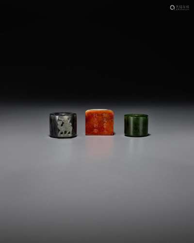 THREE JADE ARCHER'S RINGS Late Qing/Republic Period