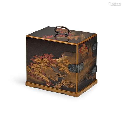 A BLACK-LACQUER MINIATURE CHEST OF DRAWERS Meiji era (1868-1...