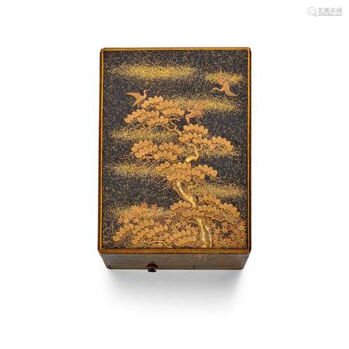 A TALL BLACK-LACQUER WRITING BOX Meiji (1868-1912) or Taisho...