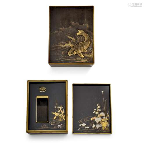 A BLACK-LACQUER COMBINED WRITING BOX AND DOCUMENT BOX Meiji ...