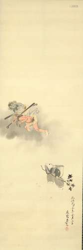 AFTER SHIBATA ZESHIN (1807-1891) Samurai Mouse Chasing Off D...