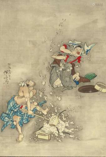 KAWANABE KY&#332;SAI (1831-1889) Smashing TofuMeiji era ...
