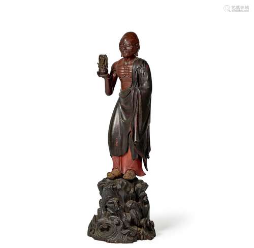 A LACQUERED-WOOD FIGURE OF A RAKAN Edo period (1615-1868), 1...